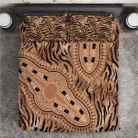 Tribal tiger-print bedding set with matching shams, brown and beige patterned design