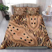Tribal tiger-print bedding set featuring bold brown-and-beige animal stripe and panel design