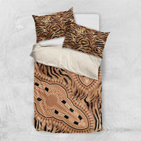 Tribal tiger-print bedding set flat lay with two shams and coordinated duvet design