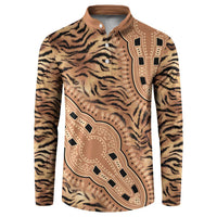 Beige button henley sweatshirt with tiger stripe pattern and central dashiki medallion