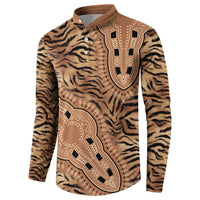 Beige and brown tiger-striped tribal button sweatshirt with large dashiki-style print