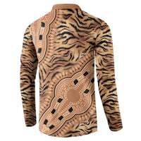 Beige and brown tribal dashiki-pattern button sweatshirt with full back tiger stripe print