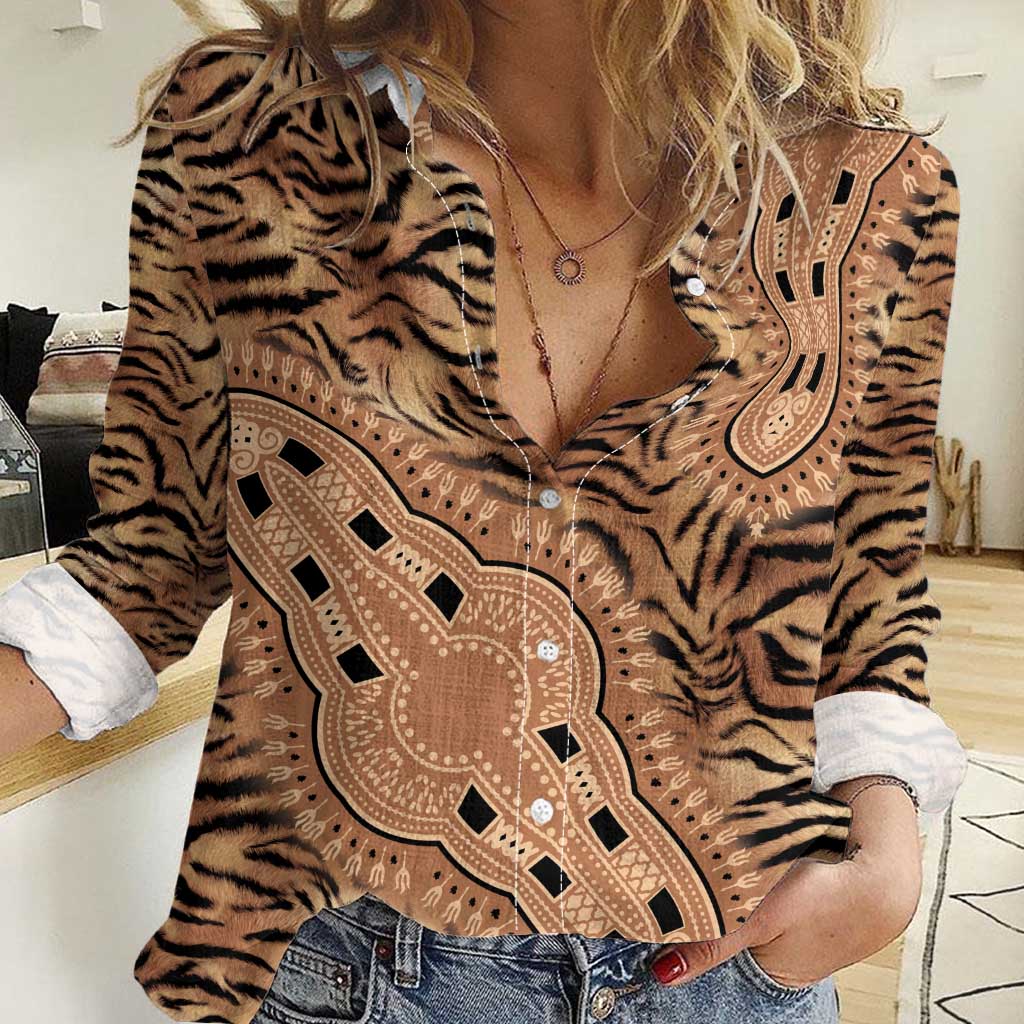 Africa Tiger Mix Dashiki Tribal Pattern Women Casual Shirt