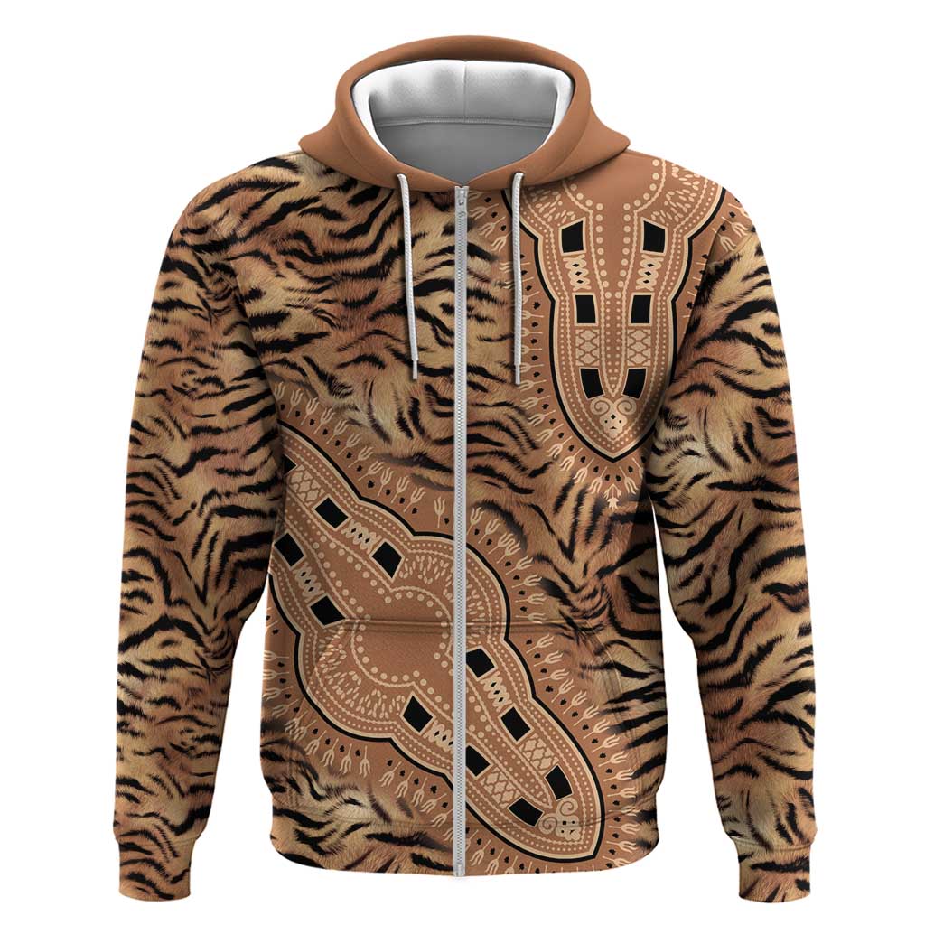 Africa Tiger Mix Dashiki Tribal Pattern Zip Hoodie - Wonder Print Shop