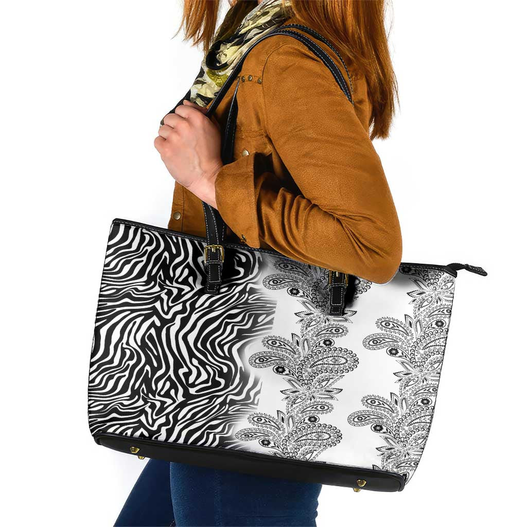 Africa Zebra Mix Paisley Tribal Pattern Leather Tote Bag - Wonder Print Shop