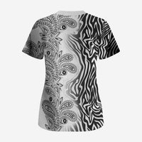 Africa Zebra Mix Paisley Tribal Pattern Scrub Top