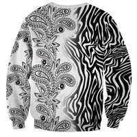 Unisex crewneck sweatshirt with paisley floral and zebra stripe print, long sleeves