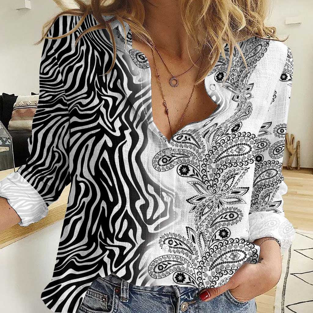 Africa Zebra Mix Paisley Tribal Pattern Women Casual Shirt