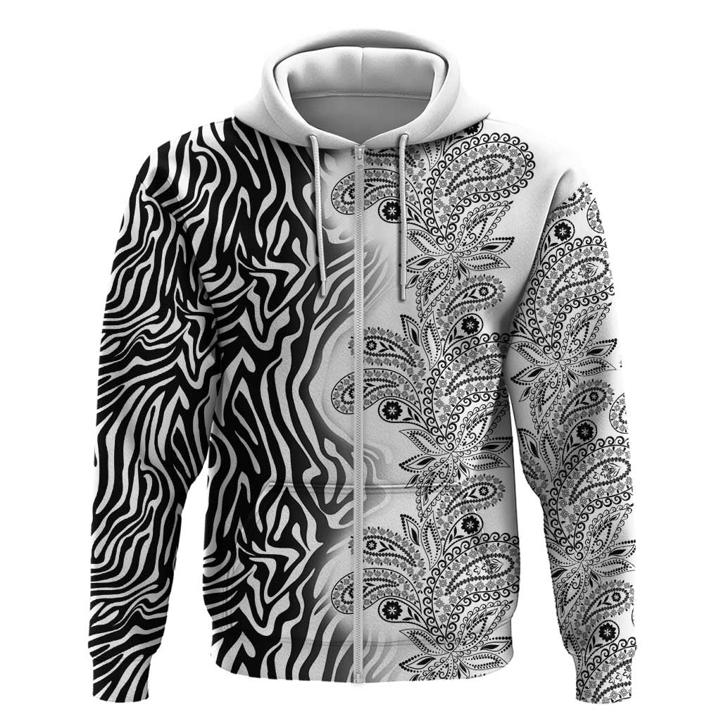 Africa Zebra Mix Paisley Tribal Pattern Zip Hoodie - Wonder Print Shop