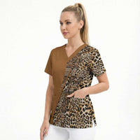 Africa Leopard Mix Native Tribal Pattern Scrub Top