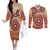 Africa Tribal Traditional Pattern Couples Matching Off The Shoulder Long Sleeve Dress and Long Sleeve Button Shirt Beige Motif