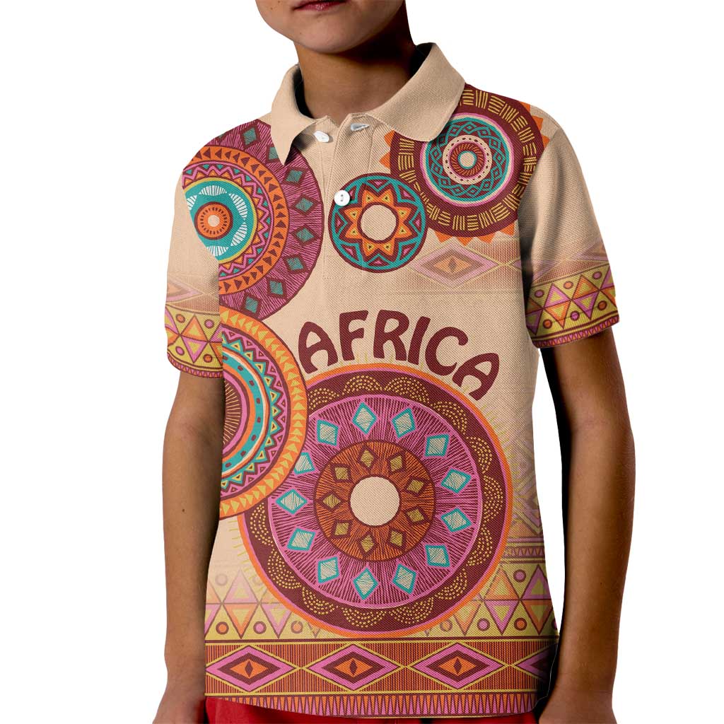 Africa Tribal Traditional Pattern Kid Polo Shirt Beige Motif - Wonder Print Shop