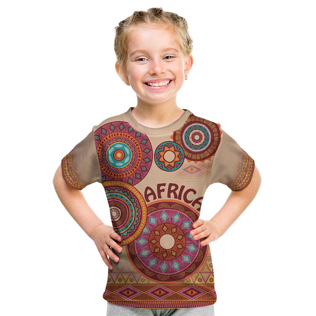 Africa Tribal Traditional Pattern Kid T Shirt Beige Motif