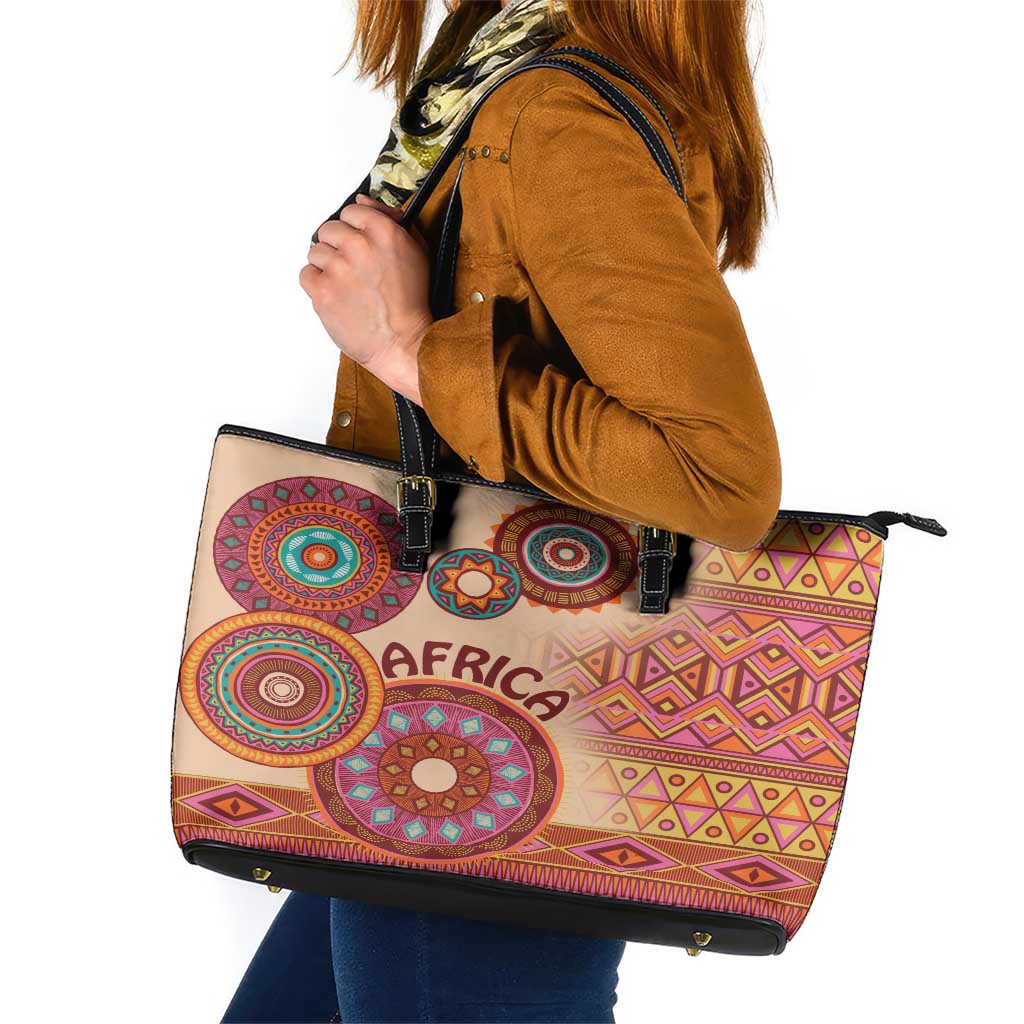 Africa Tribal Traditional Pattern Leather Tote Bag Beige Motif - Wonder Print Shop