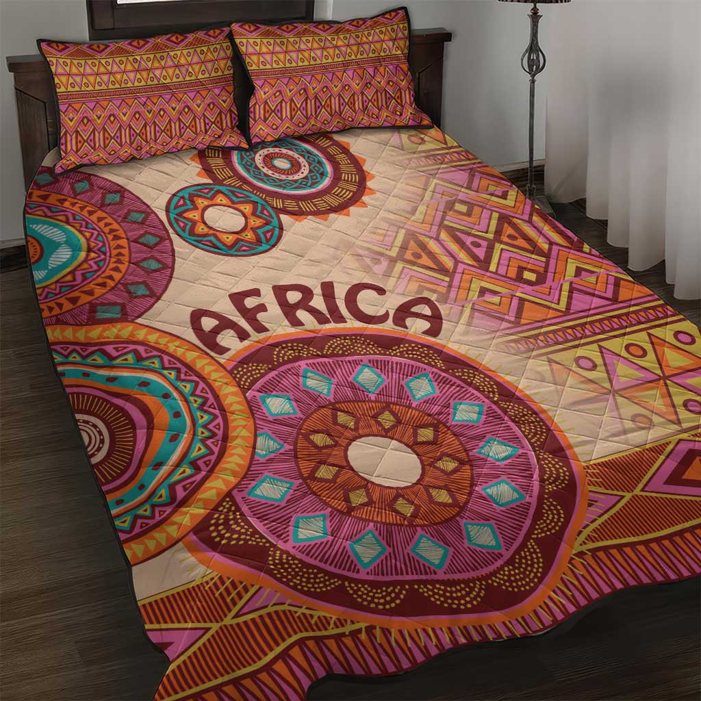 Africa Tribal Traditional Pattern Quilt Bed Set Beige Motif - Wonder Print Shop