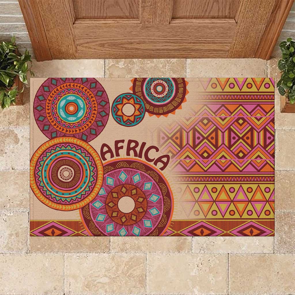 Africa Tribal Traditional Pattern Rubber Doormat Beige Motif - Wonder Print Shop