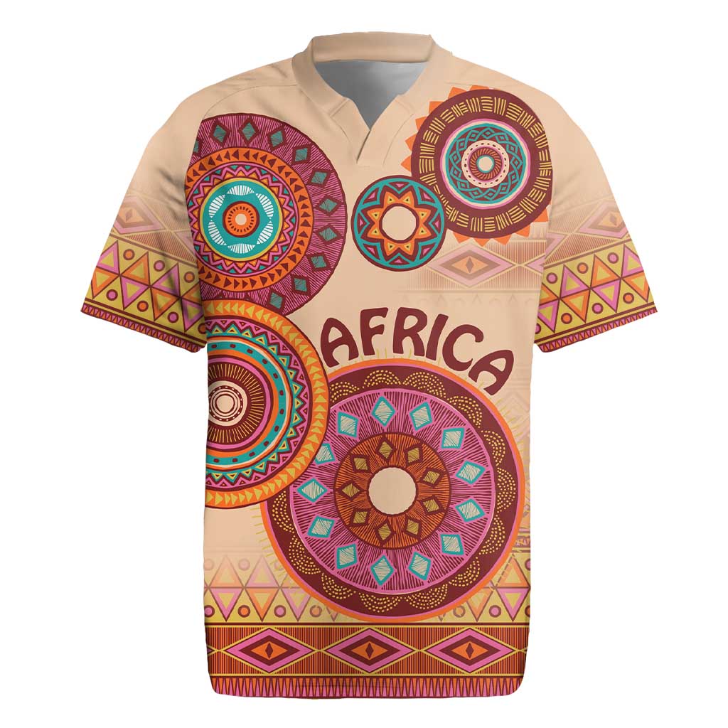 Africa Tribal Traditional Pattern Rugby Jersey Beige Motif