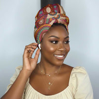 Africa Tribal Traditional Pattern Simple Headwrap Beige Motif