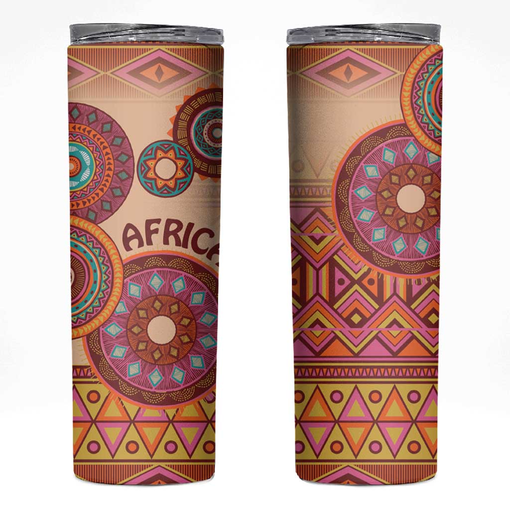 Africa Tribal Traditional Pattern Skinny Tumbler Beige Motif