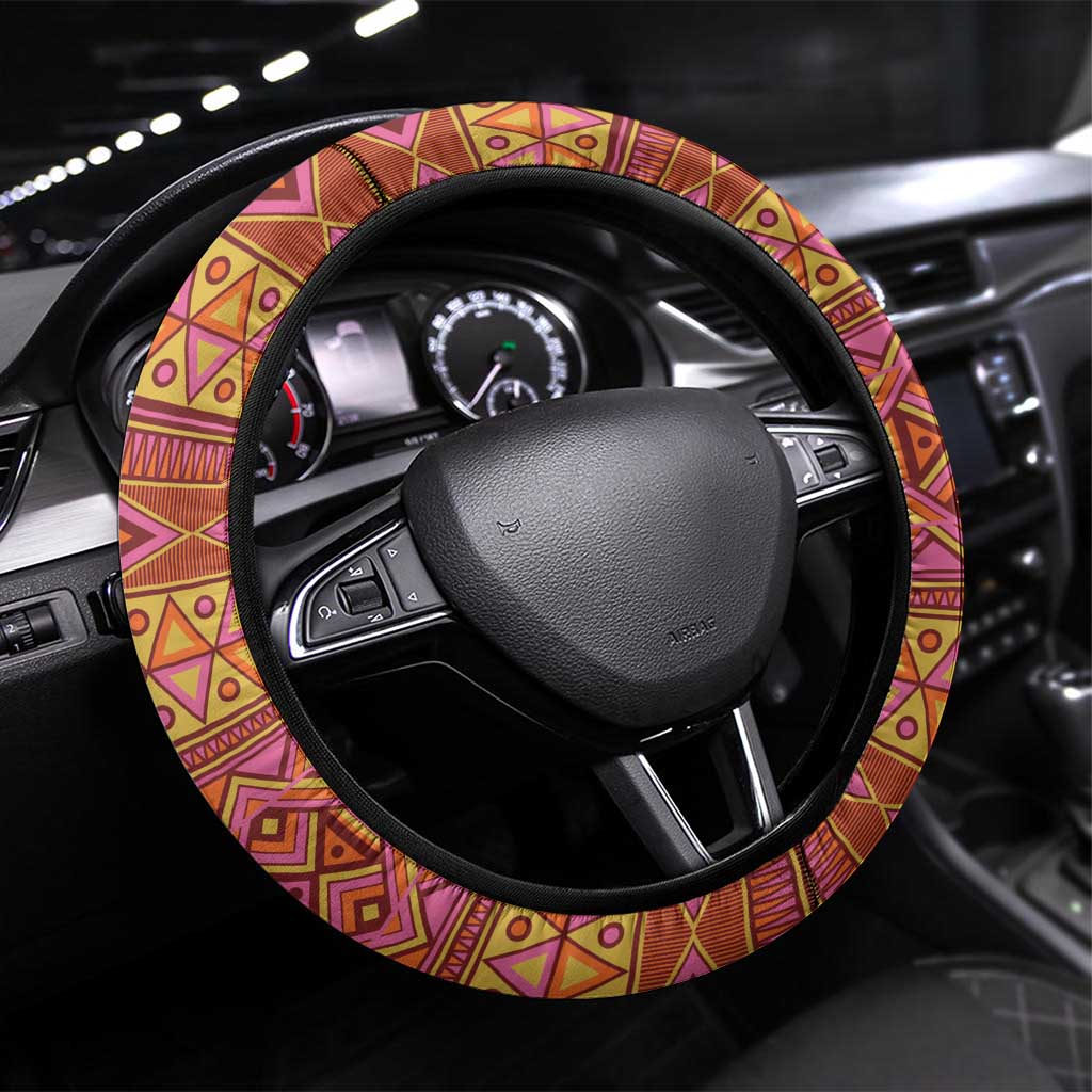 Africa Tribal Traditional Pattern Steering Wheel Cover Beige Motif - Wonder Print Shop