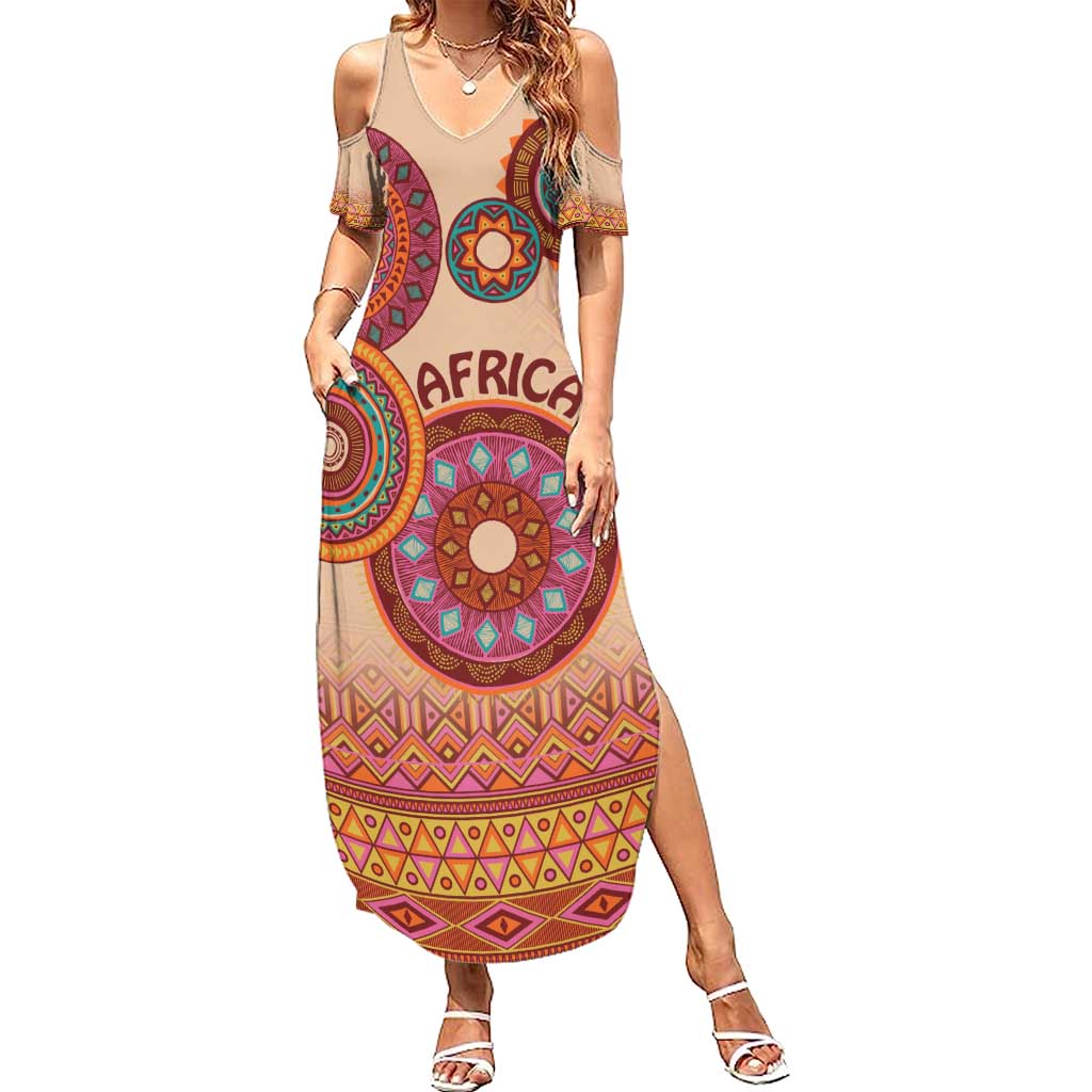 Africa Tribal Traditional Pattern Summer Maxi Dress Beige Motif - Wonder Print Shop