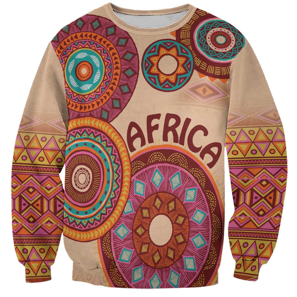 Africa Tribal Traditional Pattern Sweatshirt Beige Motif - Wonder Print Shop