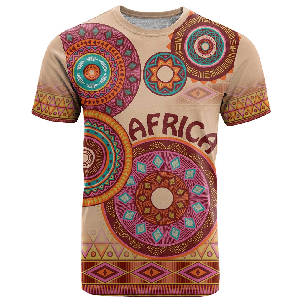 Africa Tribal Traditional Pattern T Shirt Beige Motif