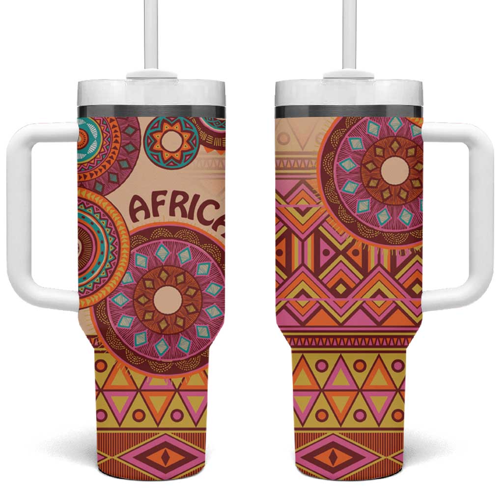 Africa Tribal Traditional Pattern Tumbler With Handle Beige Motif