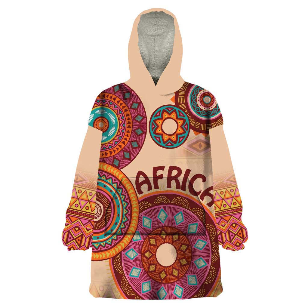 Africa Tribal Traditional Pattern Wearable Blanket Hoodie Beige Motif - Wonder Print Shop