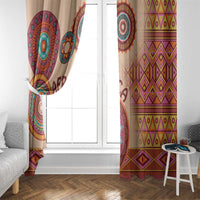 Beige tribal patterned window curtain panel with circular medallion motifs