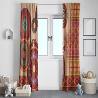 Beige tribal window curtain pair with circular medallions and diamond geometric patterns