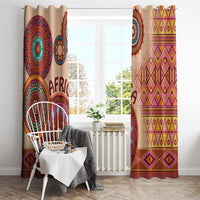 Beige tribal window curtain pair with medallion circles and layered zigzag bands