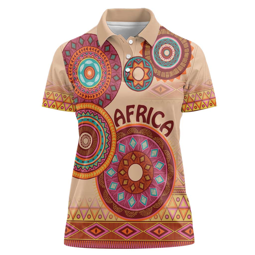 Africa Tribal Traditional Pattern Women Polo Shirt Beige Motif - Wonder Print Shop