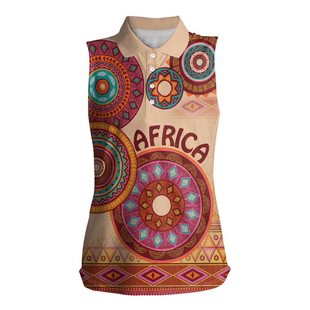 Africa Tribal Traditional Pattern Women Sleeveless Polo Shirt Beige Motif - Wonder Print Shop