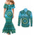 Africa Tribal Traditional Pattern Couples Matching Mermaid Dress and Long Sleeve Button Shirt Blue Motif