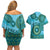 Africa Tribal Traditional Pattern Couples Matching Off Shoulder Short Dress and Hawaiian Shirt Blue Motif LT9 - Wonder Print Shop