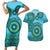 Africa Tribal Traditional Pattern Couples Matching Short Sleeve Bodycon Dress and Hawaiian Shirt Blue Motif LT9 - Wonder Print Shop