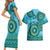 Africa Tribal Traditional Pattern Couples Matching Short Sleeve Bodycon Dress and Hawaiian Shirt Blue Motif LT9 - Wonder Print Shop