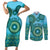 Africa Tribal Traditional Pattern Couples Matching Short Sleeve Bodycon Dress and Long Sleeve Button Shirt Blue Motif LT9 - Wonder Print Shop