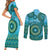 Africa Tribal Traditional Pattern Couples Matching Short Sleeve Bodycon Dress and Long Sleeve Button Shirt Blue Motif LT9 - Wonder Print Shop