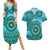 Africa Tribal Traditional Pattern Couples Matching Summer Maxi Dress and Hawaiian Shirt Blue Motif LT9 - Wonder Print Shop