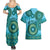 Africa Tribal Traditional Pattern Couples Matching Summer Maxi Dress and Hawaiian Shirt Blue Motif LT9 - Wonder Print Shop