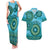 Africa Tribal Traditional Pattern Couples Matching Tank Maxi Dress and Hawaiian Shirt Blue Motif LT9 - Wonder Print Shop