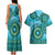 Africa Tribal Traditional Pattern Couples Matching Tank Maxi Dress and Hawaiian Shirt Blue Motif LT9 - Wonder Print Shop