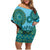 Africa Tribal Traditional Pattern Family Matching Off Shoulder Short Dress and Hawaiian Shirt Blue Motif LT9 - Wonder Print Shop