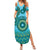 Africa Tribal Traditional Pattern Family Matching Summer Maxi Dress and Hawaiian Shirt Blue Motif - Wonder Print Shop