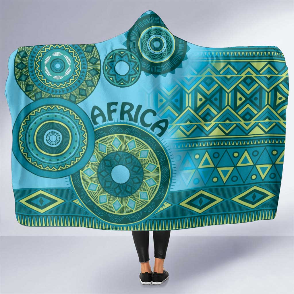 Africa Tribal Traditional Pattern Hooded Blanket Blue Motif