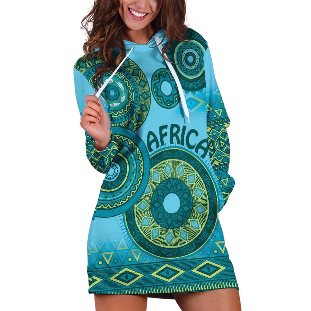 Africa Tribal Traditional Pattern Hoodie Dress Blue Motif - Wonder Print Shop