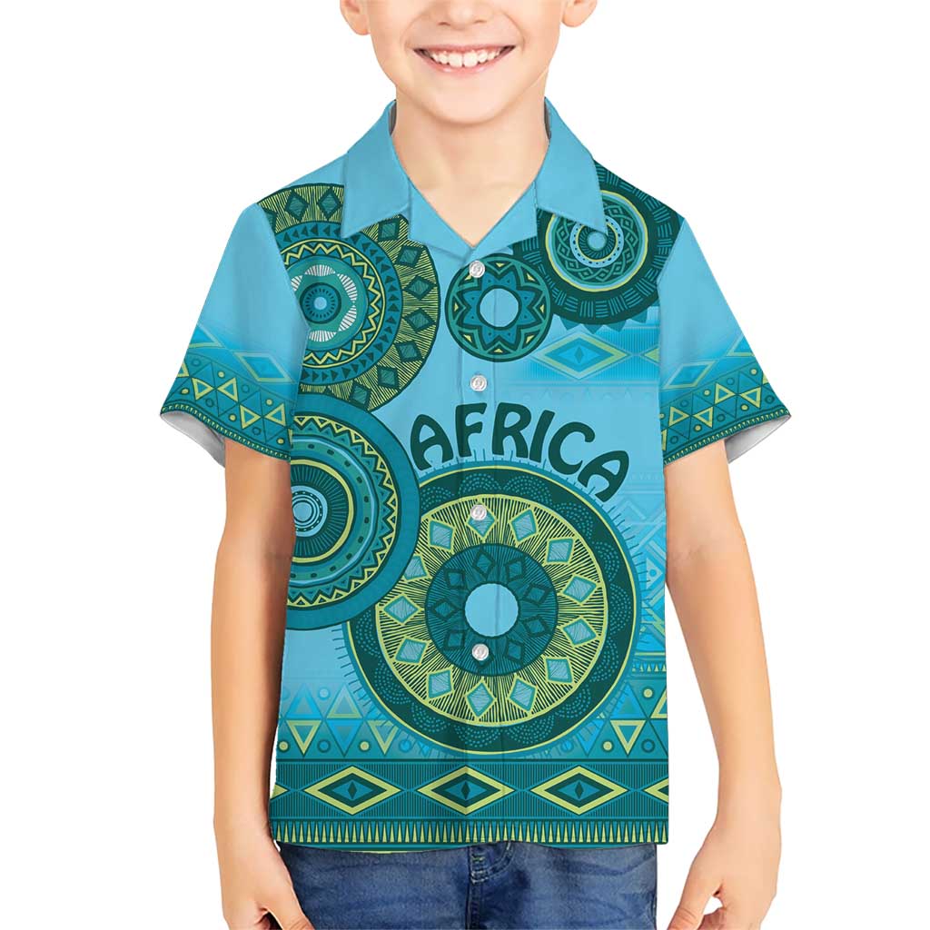 Africa Tribal Traditional Pattern Kid Hawaiian Shirt Blue Motif - Wonder Print Shop