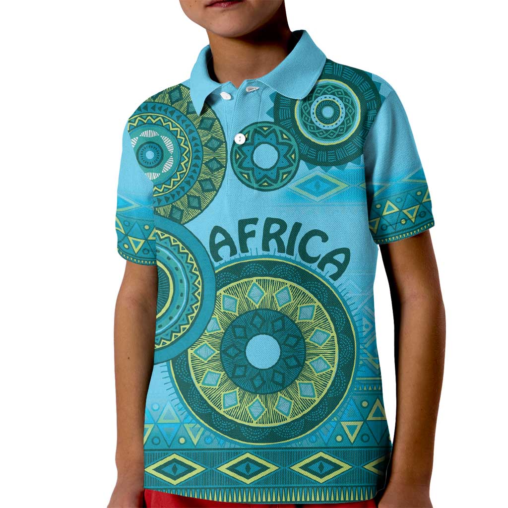 Africa Tribal Traditional Pattern Kid Polo Shirt Blue Motif - Wonder Print Shop